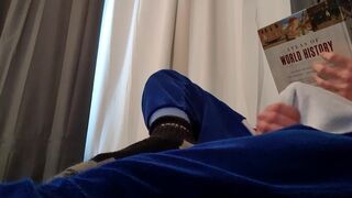 Twink teen in onesie got horny while reading