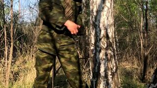 Russian SOLDIER in the forest JERKING off a military dick - 15 image