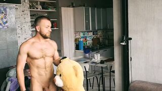 Cleaning man starts playing with his nipples and cock, jerks off and cums - 2 image