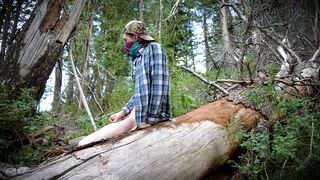 Hot Country Boy Jacks Off On Fallen Tree in Public Wilderness - 1 image