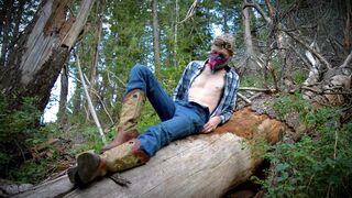 Hot Country Boy Jacks Off On Fallen Tree in Public Wilderness - 2 image