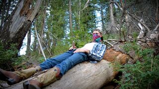 Hot Country Boy Jacks Off On Fallen Tree in Public Wilderness