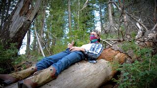 Hot Country Boy Jacks Off On Fallen Tree in Public Wilderness - 4 image