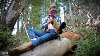 Hot Country Boy Jacks Off On Fallen Tree in Public Wilderness - 6 image