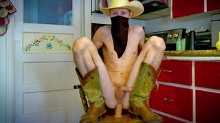 Cowboy Rides Rubber Cock Suctioned to A Kitchen Chair Hard! - 3 image