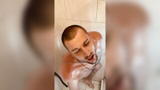 Submissive Cock Hungry Horny Bottom Scrubbing In Chains With An Ending Surprise HD 1080!!!