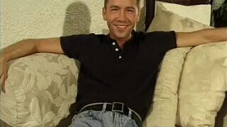 Handsome dudes with tattoos fucking wildly on the couch