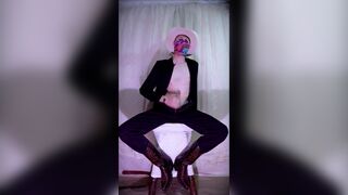 Western Cowboy Strokes Cock on Bar Stool Till Ejaculation!