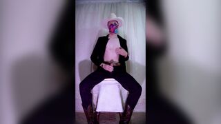 Western Cowboy Strokes Cock on Bar Stool Till Ejaculation!