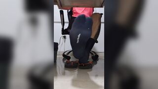 shows his feet when in college classes ( nylon socks) - 1 image