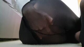 Horny office crossdresser fingers ass in pantyhose