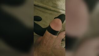 Homemade, hands free cock massage with prostate massager shoots hot load!!