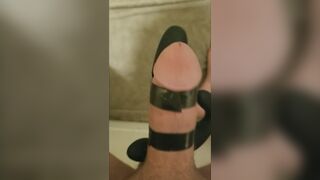 Homemade, hands free cock massage with prostate massager shoots hot load!!