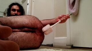 EXTREME toilet brush ass fuck: horny bear fucks own hungry hole with toilet brush all the way in - 10 image