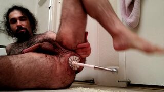 EXTREME toilet brush ass fuck: horny bear fucks own hungry hole with toilet brush all the way in - 12 image