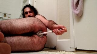 EXTREME toilet brush ass fuck: horny bear fucks own hungry hole with toilet brush all the way in - 3 image