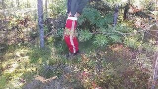 Jerking off a big dick. Walked through the woods.