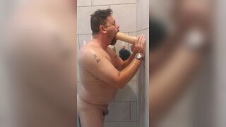 Fucking large dildo ass to mouth in the shower - 12 image