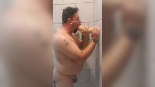 Fucking large dildo ass to mouth in the shower - 13 image