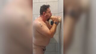 Fucking large dildo ass to mouth in the shower - 15 image