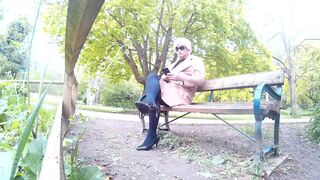 Slutty Michellemaidstone dressed in public on a park bench - 2 image