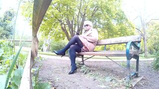 Slutty Michellemaidstone dressed in public on a park bench - 3 image