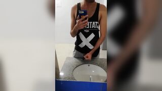 Jerking Off My Big Uncut Cock In Different Public Bathrooms Until I Cum - 15 image