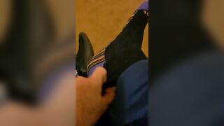 Male soles close up POV with sock pull and close up of my deep wrinkles - 3 image