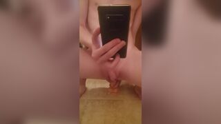 Twink plays with a 10 inch dildo after a shower - 3 image