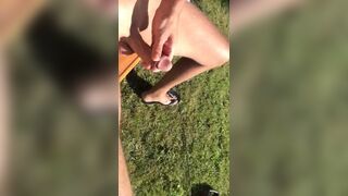 Jerk off and cum in the garden