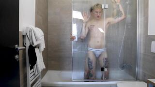 Twink with huge cock breeds Teenager in the shower - 14 image
