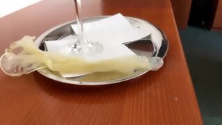 Cumdump drinks many loads of used condoms - cum cocktail - glass of cum - 12 image