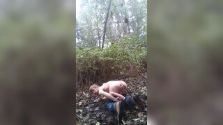 Twink uses Huge toy in woods
