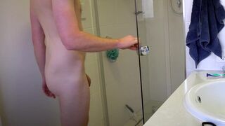 Spy on this uncut redhead cock exposed in the shower