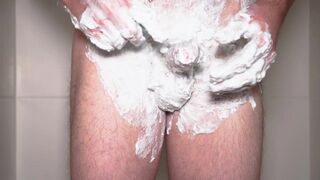 Shaving Cream Play in the shower with Uncut Readhead Cock