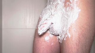 Shaving Cream Play in the shower with Uncut Readhead Cock