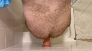 Top down view of dildo riding while standing in shower - 11 image