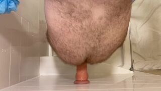 Top down view of dildo riding while standing in shower - 13 image