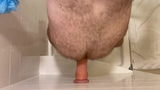 Top down view of dildo riding while standing in shower - 14 image