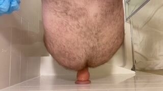 Top down view of dildo riding while standing in shower - 6 image