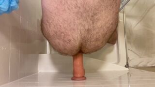 Top down view of dildo riding while standing in shower - 7 image
