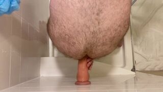 Top down view of dildo riding while standing in shower - 8 image