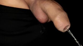 Long slow-mo piss . Peeing uncut cock in the night - 11 image