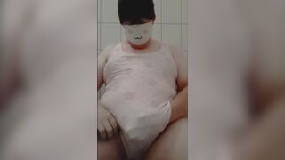 Chubby Femboy Masturbating in Cute One-Piece Swimsuit - 10 image