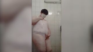 Chubby Femboy Masturbating in Cute One-Piece Swimsuit