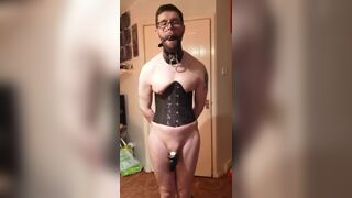 4eyed drooling saggy sissy bitch in chastity - 5 image