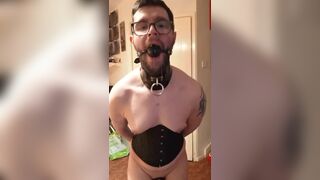 4eyed drooling saggy sissy bitch in chastity - 7 image
