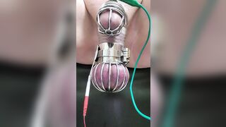 Locktober cum from cbt estim in chastity and ball cage - 1 image