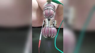 Locktober cum from cbt estim in chastity and ball cage - 12 image