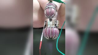 Locktober cum from cbt estim in chastity and ball cage - 14 image